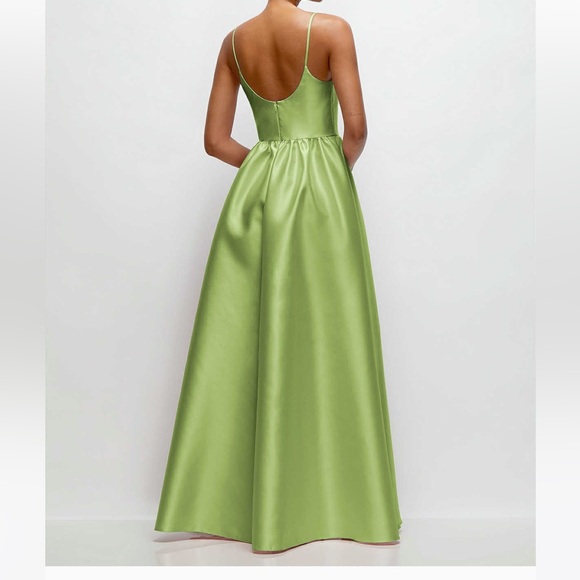 Dessy Collection Satin Twill Spaghetti Strap Ball Gown in Lime - Picture 2 of 7